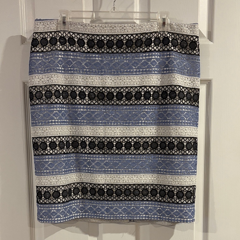 Talbots Blue, White & Black Lace Stripe Pencil Skirt size 14P